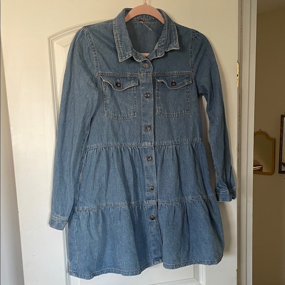 Free People Tiered Babydoll Chambray Dress